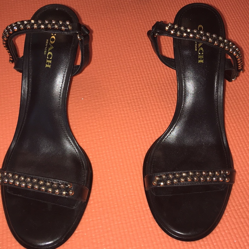 Black coach straps heels